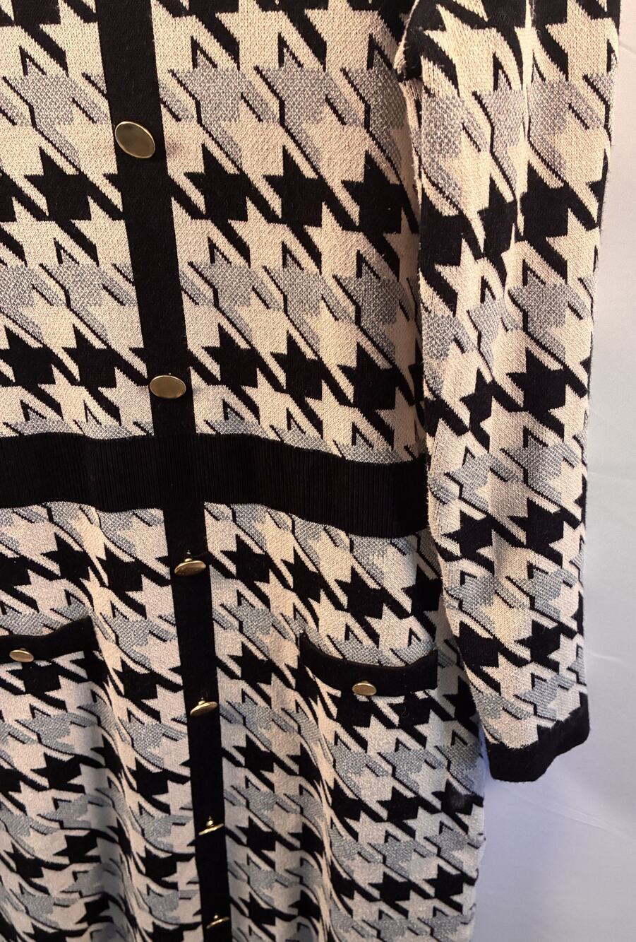 Taylor Black White Houndstooth Button Front Knit Sweater Dress Size S